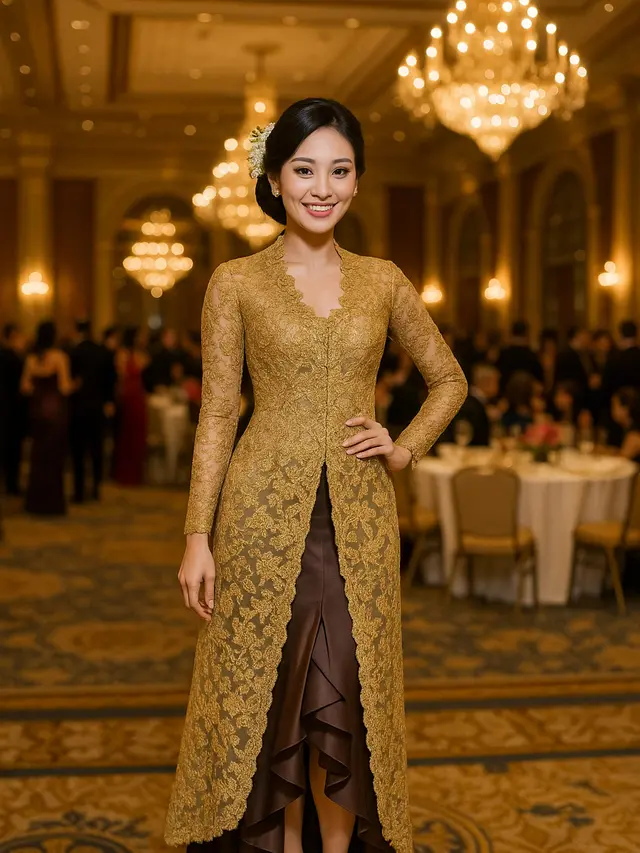 Model Kebaya Brokat Panjang Belah Depan