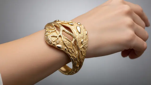 Model Gelang Emas Cuff Sculptural Desain Abstrak 2025/ Ilustrasi AI