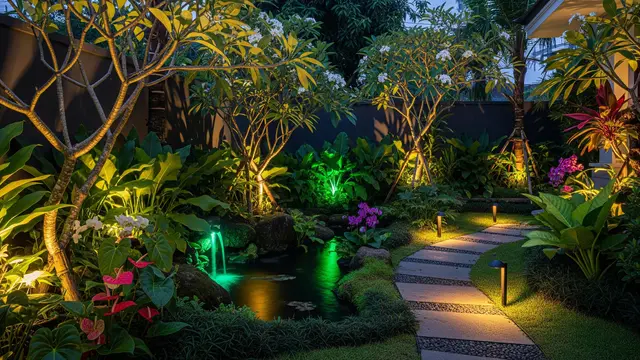 Model Taman Depan Rumah dengan Lampu Sorot Estetik dan Anti Ular/ Ilustrasi AI