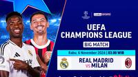 Live streaming pertandingan Liga Champion: Real Madrid vs AC Milan pada matchweek 4 di Vidio pekan ini. (sum. doc. vidio.com)