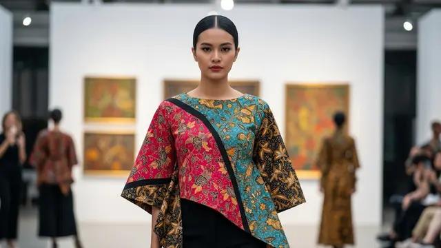 Batik Batwing Lengan Panjang dengan Potongan Asimetris