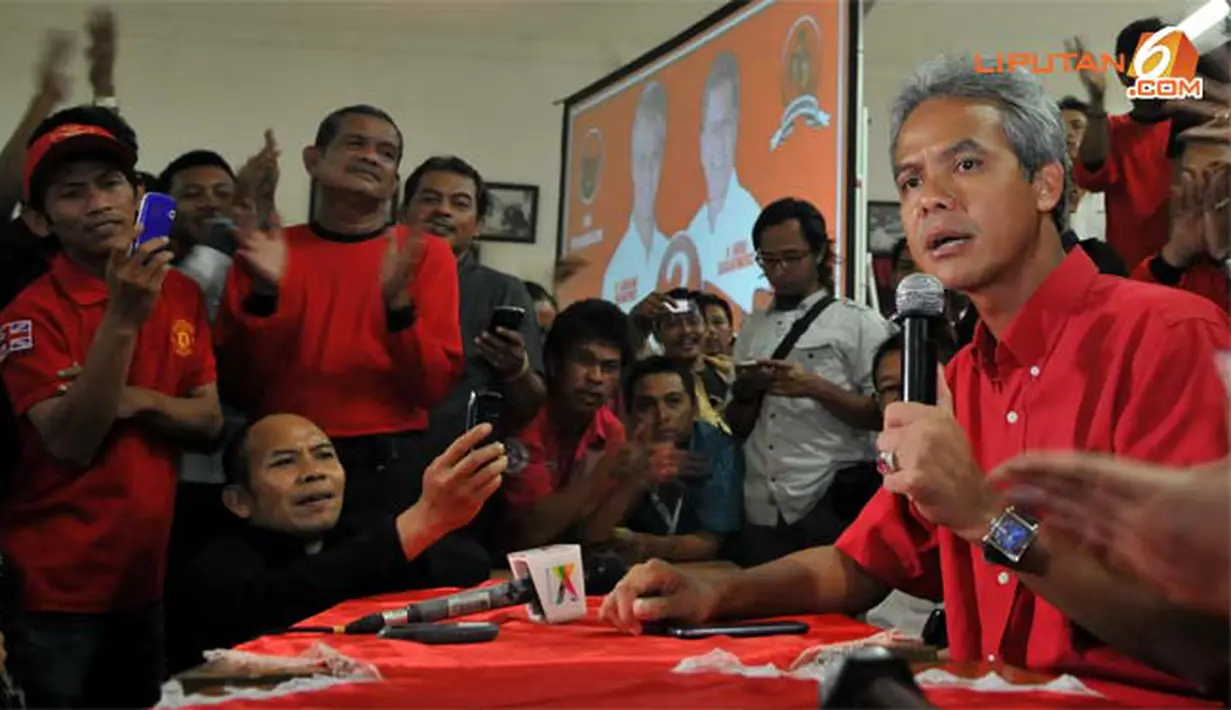 Pernyataan Ganjar tentang hasil perolehan suara langsung disambut sorak kebahagiaan para kader PDI-P di kantor DPP di Semarang