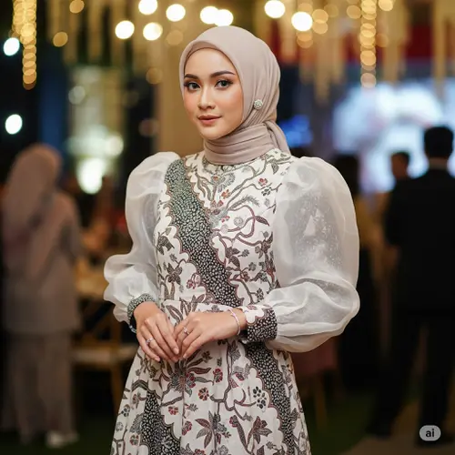 dress batik pesta elegan 7 Dress Batik Pesta Elegan Lengan Puff Organza, Bikin Penampilan Lebih  Berkelas