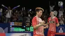 Ekspresi Ganda Campuran Indonesia, Tontowi Ahmad/Liliyana Natsir usai berhasil menambah angka saat laga melawan Tan Kian Meng-Lai Pei Jing (Malaysia) di perempat final Indonesia Open 2017 di Jakarta, Jumat (16/6). (Liputan6.com/Faizal Fanani)