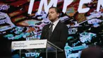 Aktor AS, Leonardo DiCaprio memberikan pidato saat pertemuan walikota dalam Konferensi Dunia Perubahan Iklim 2015 (COP21) di Paris, Prancis, 4 Desember 2015. (PATRICK KOVARIK/AFP)