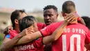 <p>Selebrasi para pemain Semen Padang merayakan gol ke gawang PSS Sleman yang dicetak Kenneth Ngwoke (tengah) pada laga pekan ke-3 BRI Liga 1 2024/2025 di Lapangan STIK-PTIK, Jakarta Selatan, Senin (26/8/2024). (Bola.com/Bagaskara Lazuardi)</p>