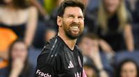 Ekspresi Lionel Messi usai mencetak gol ke gawang Nashville SC, Minggu (19/10/2025) (AP Photo/John Amis)