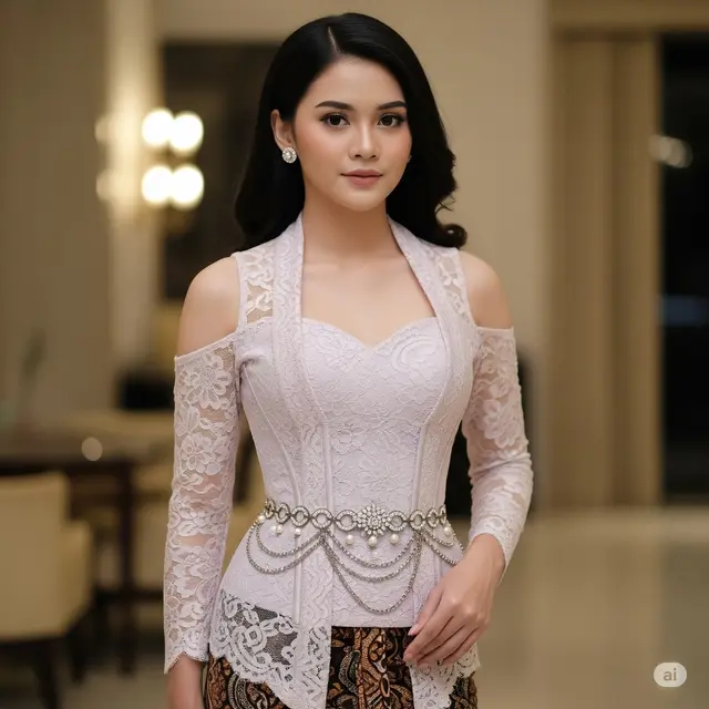 Model Kebaya Brokat Ikat Pinggang Kebaya Tunik Brokat + Obi Draping. Foto: Gemini