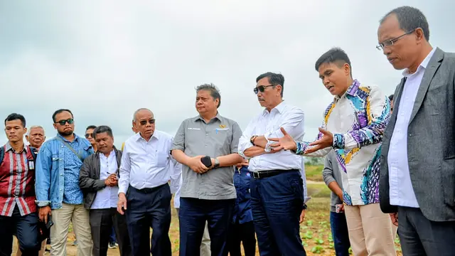 Menteri Koordinator Bidang Perekonomian Airlangga Hartarto bersama Menteri Koordinator Bidang Kemaritiman dan Investasi Luhut Binsar Panjaitan, meninjau food estate di Desa Riaria dan Desa Hutajulu, Kabupaten Humbang Hasundutan. (Dok Kemenko Perekonomian)