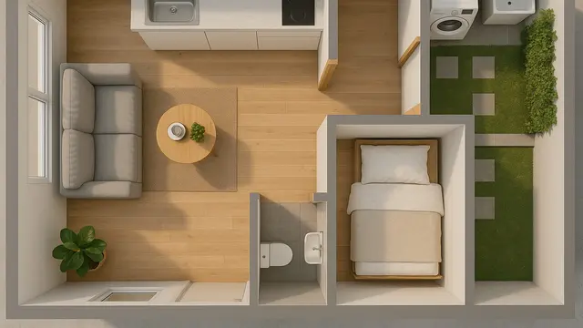 Desain Rumah Tipe 21 dengan Taman Belakang Kecil