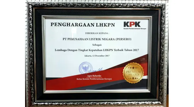 Penghargaan PLN dari KPK