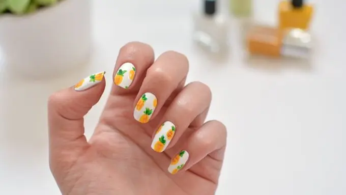 Buat Nail Art Bermotifkan Nanas Sendiri Yuk, Mudah Banget