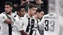 Selebrasi gol pertama Cristiano Ronaldo kemenangan pada leg kedua laga perempat final Liga Champions yang berlangsung di Stadon Allianz, Turin, Rabu (17/4). Juventus kalah 1-2 Kontra Ajax. (AFP/Filippo Monteforte)