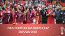 Para pemain Portugal mendapat medali peringkat ketiga usai mengalahkan Meksiko pada laga perebutan tempat ketiga Piala Konfederasi di Stadion Spartak, Moskow, Minggu (2/7/2017). Portugal menang 2-1 atas Meksiko. (AFP/Yuri Kadobnov)