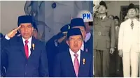 Wakil Presiden JK tidak mengangkat tangan ke kening saat bendera Merah Putih dikibarkan pada upacara hari kemerdekaan Indonesia di Istana.