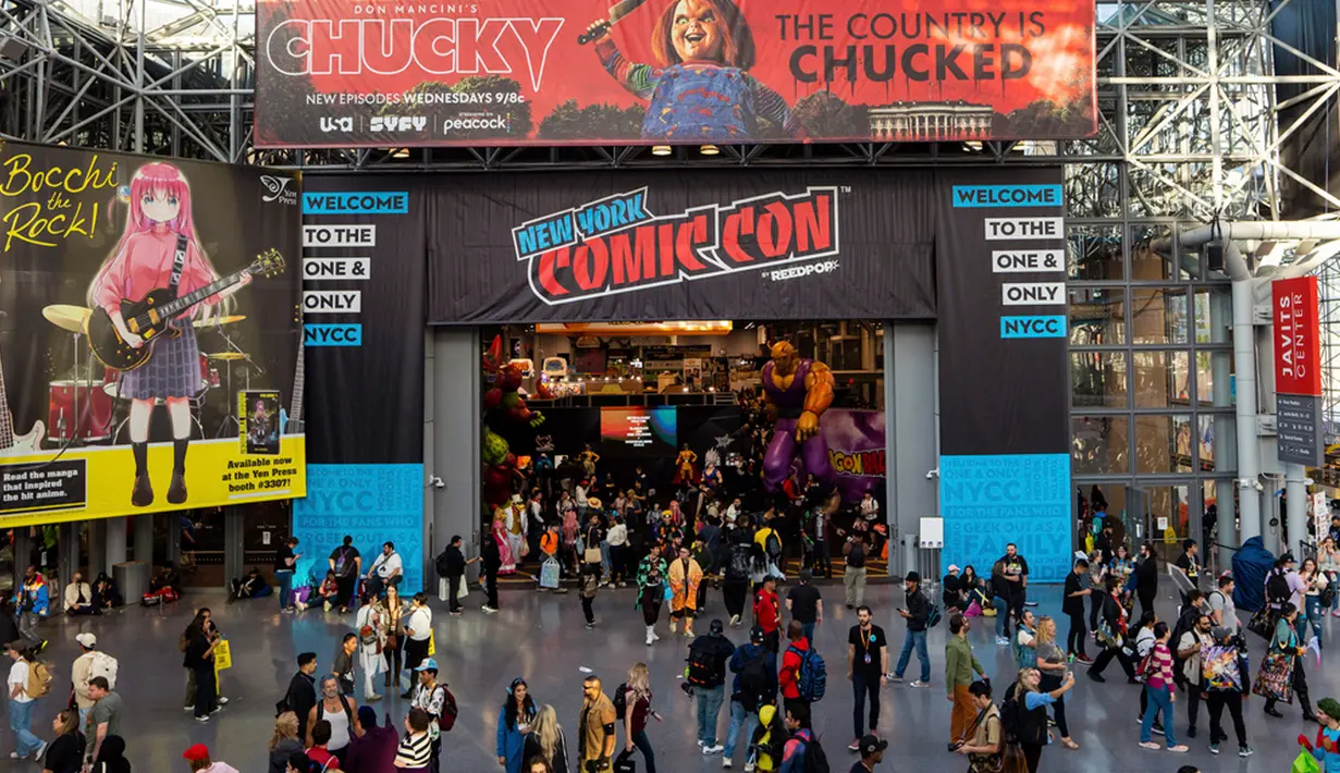 NYCC sering menjadi tempat di mana sebagian besar trailer film ditayangkan pertama kali, dan seluruh pemain dari acara TV dan film superhero dapat dijangkau untuk tanya-jawab. (Photo by Charles Sykes/Invision/AP)