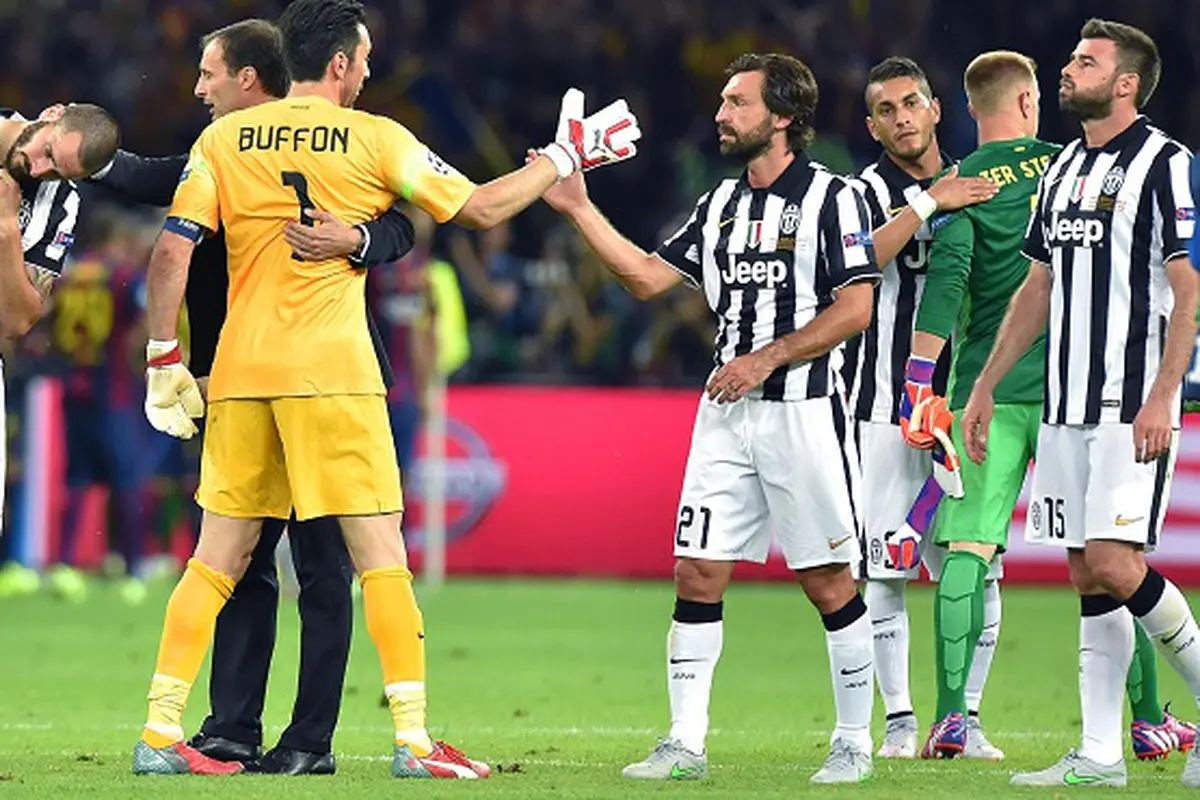 Pemain Juventus dan pelatih Massimiliano Allegri bereaksi setelah kalah di  final Liga Champions dari Barcelona di Stadion Olimpiade-Berlin, Jerman, 7 Juni 2015. EPA / Ettore FERRARI