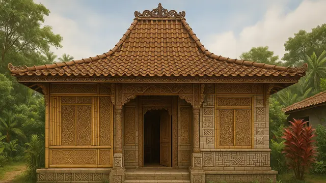 Model Rumah Bambu dan Batako Sederhana dengan Atap Joglo/Ilustrasi AI