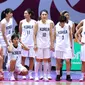 Para pemain tim unifikasi Korea saat melawan Indonesia pada laga perdana Grup A basket putri Asian Games 2018. (Liputan6.com/Helmi Fithriansyah)