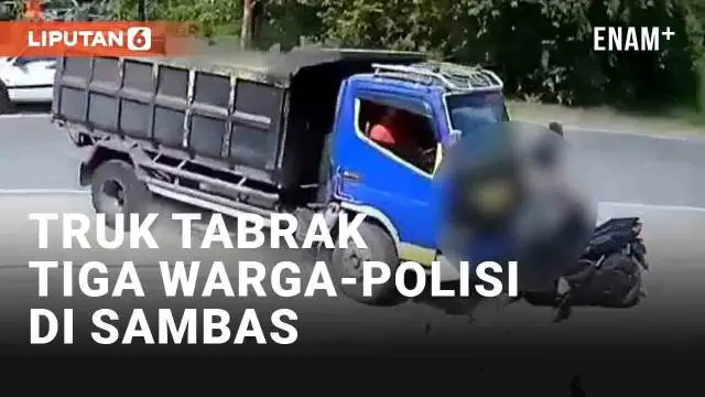 Kecelakaan fatal terjadi di Jl. Raya Kartiasa, Sambas, Kalimantan Barat (29/8/2023). Sebuah truk menabrak dua warga dan satu polisi bermotor. CCTV merekam detik-detik insiden di depan minimarket tersebut.