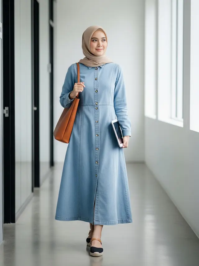 Outfit Minimalis Gamis untuk ke Kantor dan Acara Santai (Image by Gemini AI)