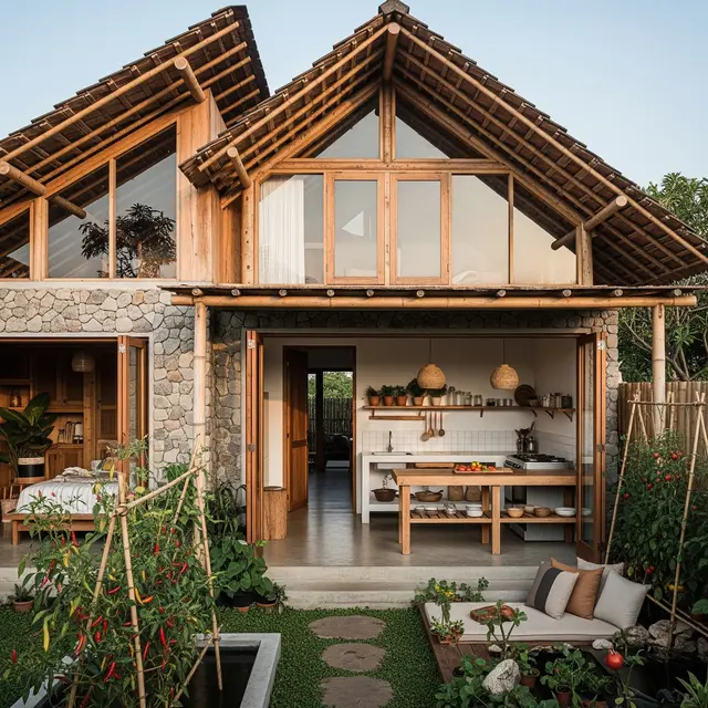 Rumah Kampung 1 Kamar dengan Dapur Terbuka (Gemini AI)