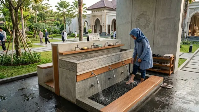 Model Tempat Wudhu yang Sekaligus Bisa Dipakai untuk Cuci Kaki/AI Generated