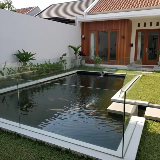 9 Desain Kolam Ikan dengan Pagar Kaca agar Anak Tidak Mudah Mendekat
