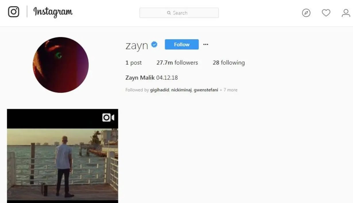 Zayn Malik pun menuliskan tanggal 04.12.18 dalam Instagramnya dan cuplikan video klip. (instagram/zayn)