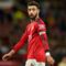 Ekspresi Bruno Fernandes di laga Manchester United vs Brentford di pekan ke-34 Liga Inggris 2025/2026 di Old Trafford, Selasa (28/04/2026) dini hari WIB. (AP Photo/Dave Thompson)