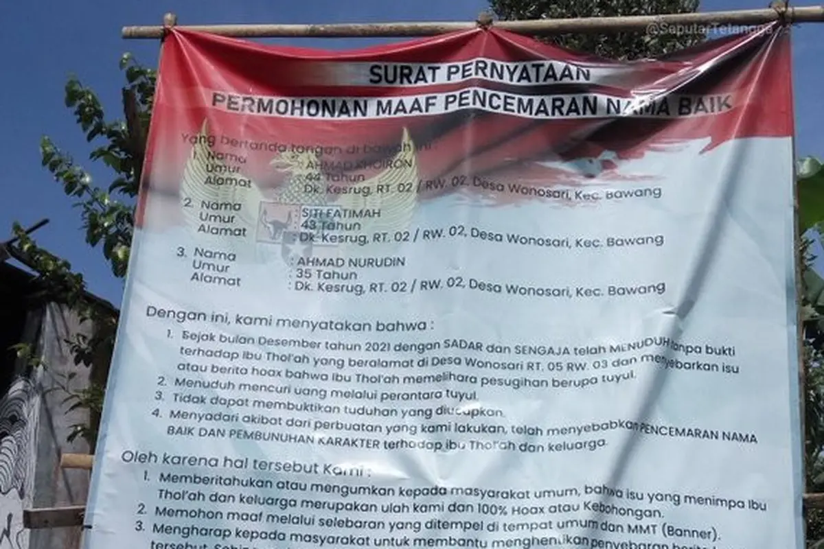 Viral Baliho Permintaan Maaf Warga karena Sebut Tetangga Punya Tuyul Ini Jadi Sorotan