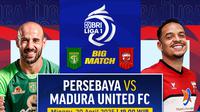 Tonton siaran langsung big match BRI Liga 1: Persebaya vs Madura United pada matchweek 29 di Vidio. Jangan sampai ketinggalan big match BRI Liga 1: Persebaya vs Madura United akhir pekan ini hanya di Vidio. (sum. doc. vidio.com)