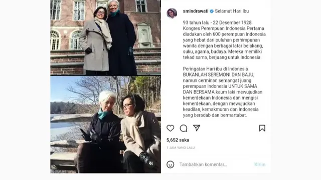 Menteri Keuangan Sri Mulyani Indrawati memaknai tersendiri Hari Ibu