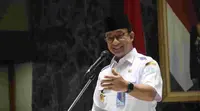 Gubernur DKI Anies Baswedan melepas petugas haji DKI Jakarta. (Liputan6.com/Nabila)