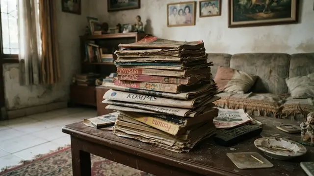 Tumpukan Majalah, Koran, dan Buku (AI Generated)