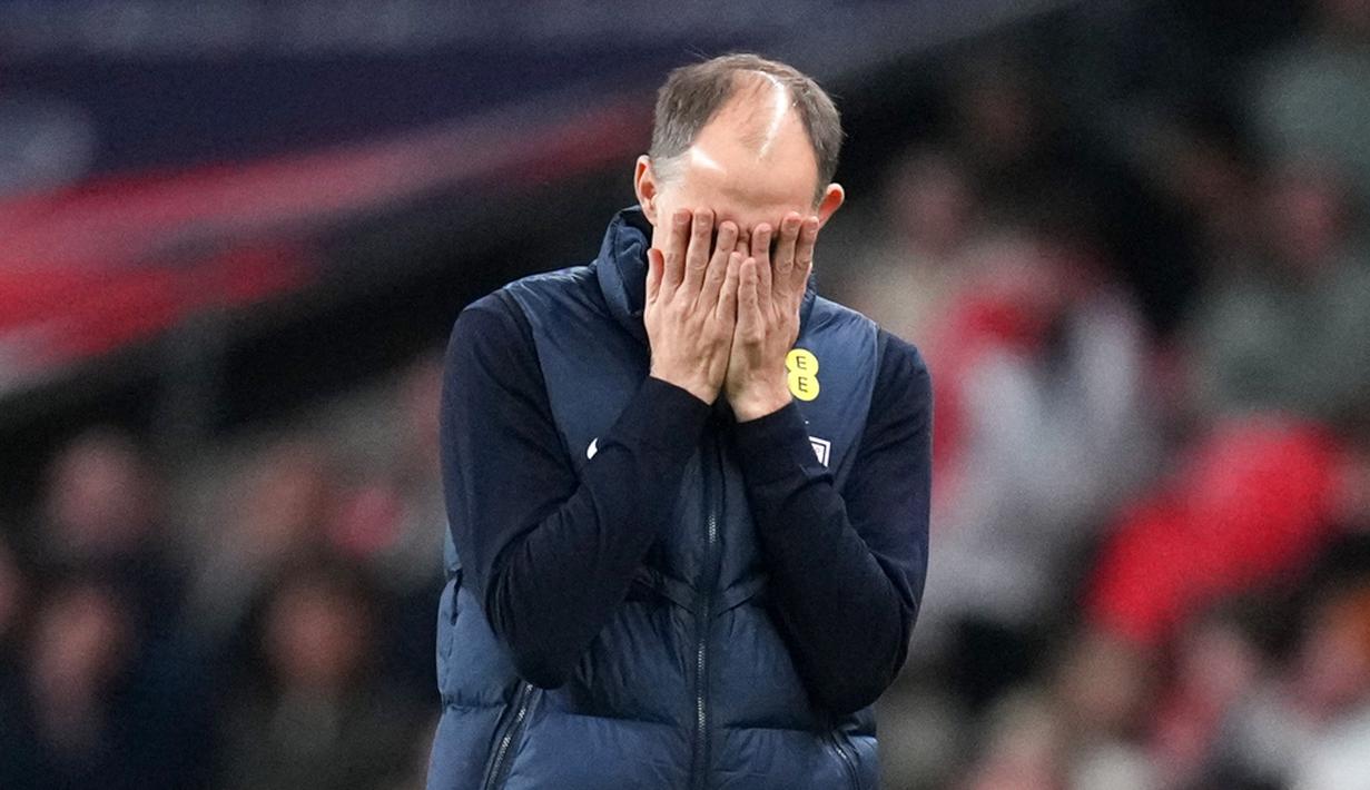 Hal ini tampaknya tak lepas dari keputusan Thomas Tuchel yang tak memainkan striker murni di laga tersebut. Ia mencoba memainkan Phil Foden sebagai ujung tombak. (AP Photo/Kirsty Wigglesworth)