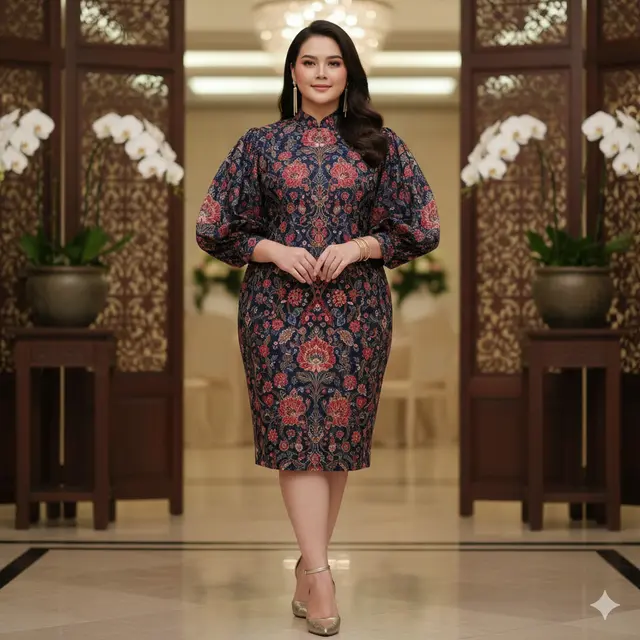 Model Dress Batik Lengan Bishop untuk Plus Size