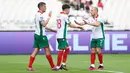 Sejumlah pemain Bulgaria merayakan gol ke gawang Kepulauan Solomon dalam laga semifinal FIFA Series 2026 di Stadion Utama Gelora Bung Karno (SUGBK), Senayan, Jakarta, Jumat (27/03/2026). (Bola.com/M Iqbal Ichsan)