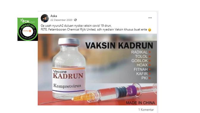 Cek Fakta Liputan6.com menelusuri klaim foto vaksin Kadrun
