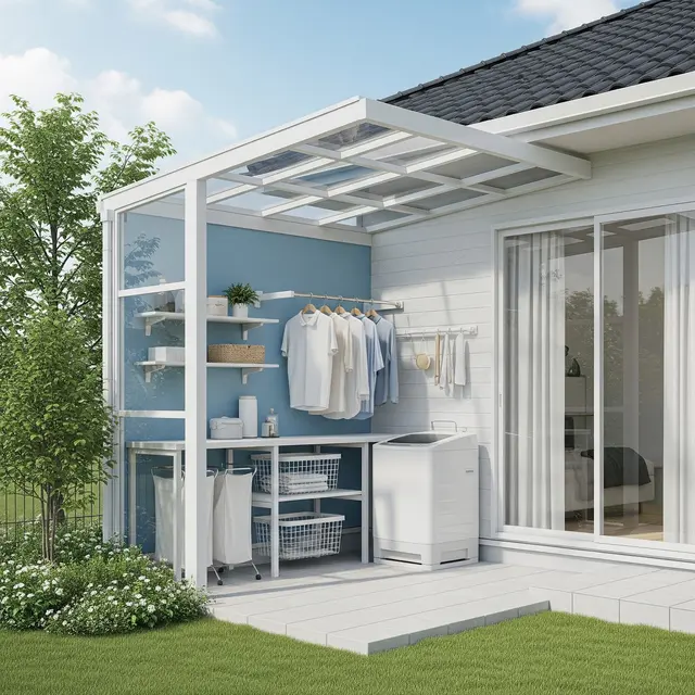 Model Rumah Kecil Tapi Luas dengan Area Laundry Outdoor Tersembunyi (Image by Gemini AI)