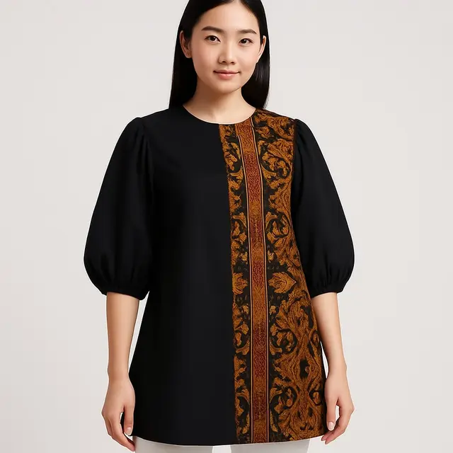 Model Tunik Batik Kombinasi Kain Polos