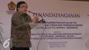 Menkeu Bambang Brodjonegoro memberikan ketarangan saat menghadiri Pengusahaan Jalan Tol Batang-Semarang di Jakarta, Rabu (28/4). Tujuan penandatanganan demi memuluskan dan mempercepat proyek pembangunan jalan tol Trans Jawa. (Liputan6.com/Angga Yuniar)