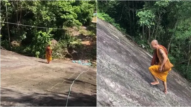 Viral Video Biksu Naik dan Turun Tebing Tanpa Alat Pengaman
