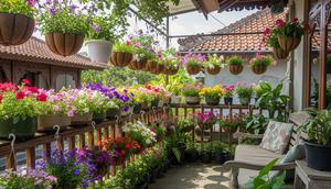 Kebun Mini Bunga Gantung Warna-Warni/Kebun Mini Teras Rumah dengan Pot Gantung Hemat (Sumber: gemini.com)