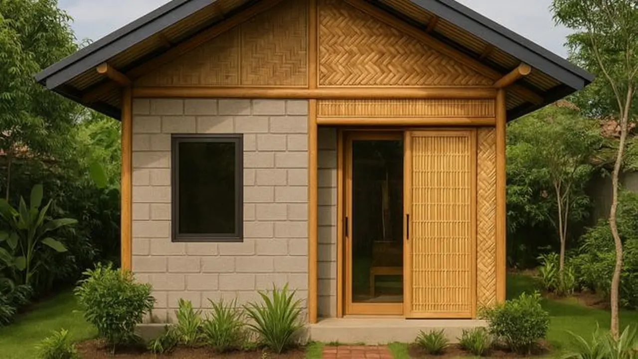 Ilustrasi Rumah Kecil dari Batako dan Bambu  (Sumber Gambar: ChatGpt)