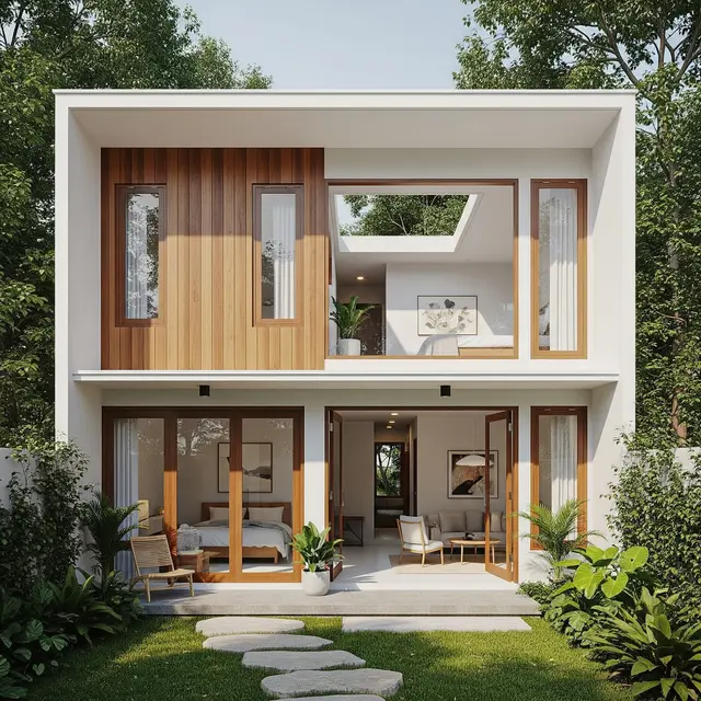 Desain Rumah Kecil tapi Luas dengan Atap Rata dan Langit-Langit Terbuka