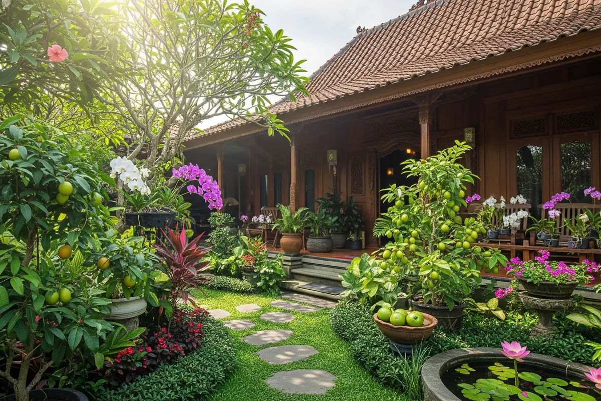 Desain Kebun Buah Campur Tanaman Hias di Halaman Depan Rumah/Gemini AI