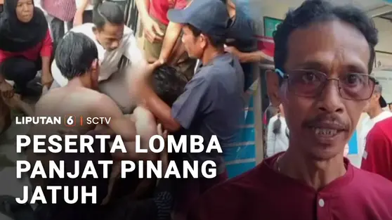 Peserta Lomba Panjat Pinang Jatuh