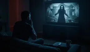 ilustrasi nonton film horor (created by AI)
