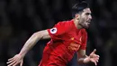 Gelandang Liverpool, Emre Can, merayakan gol yang dicetaknya ke gawang Watford pada laga Premier League di Stadion Vicarage, Watford, Minggu (1/5/2017). Watford kalah 0-1 dari Liverpool. (AFP/Adrian Dennis) 